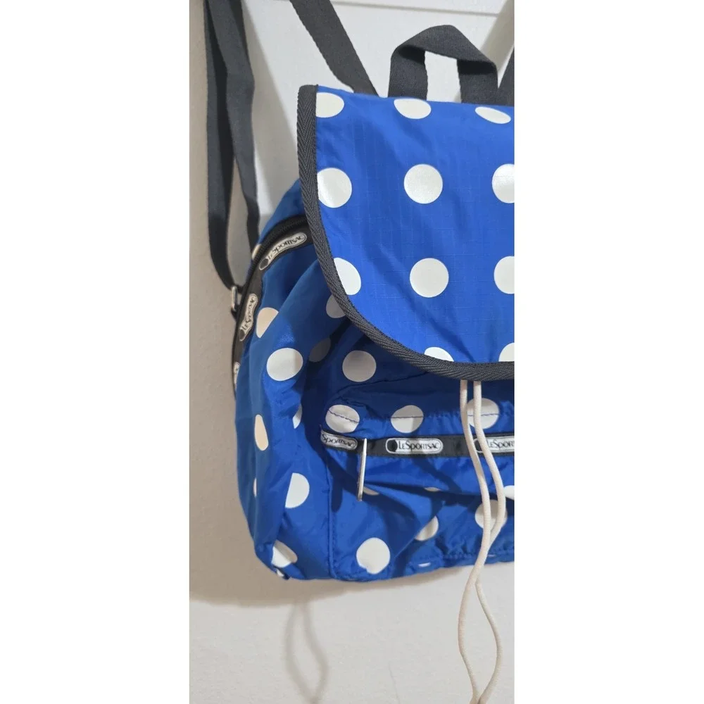 Lesportsac Blue White Polka‎ Dot Backpack Drawstring Buckles Bag